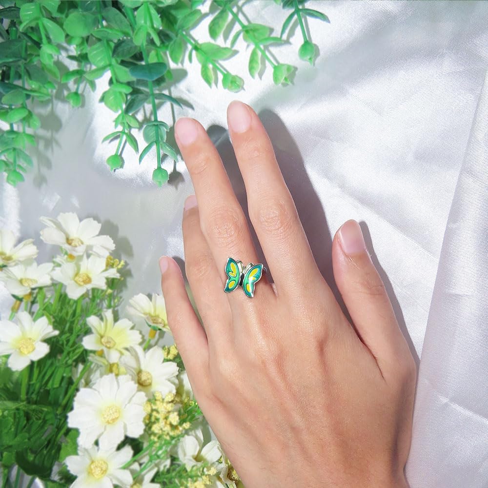 Butterfly Fidget Spinner Anxiety Stress Relief Color Change Mood Ring for Women Size Adjustable - Image 3