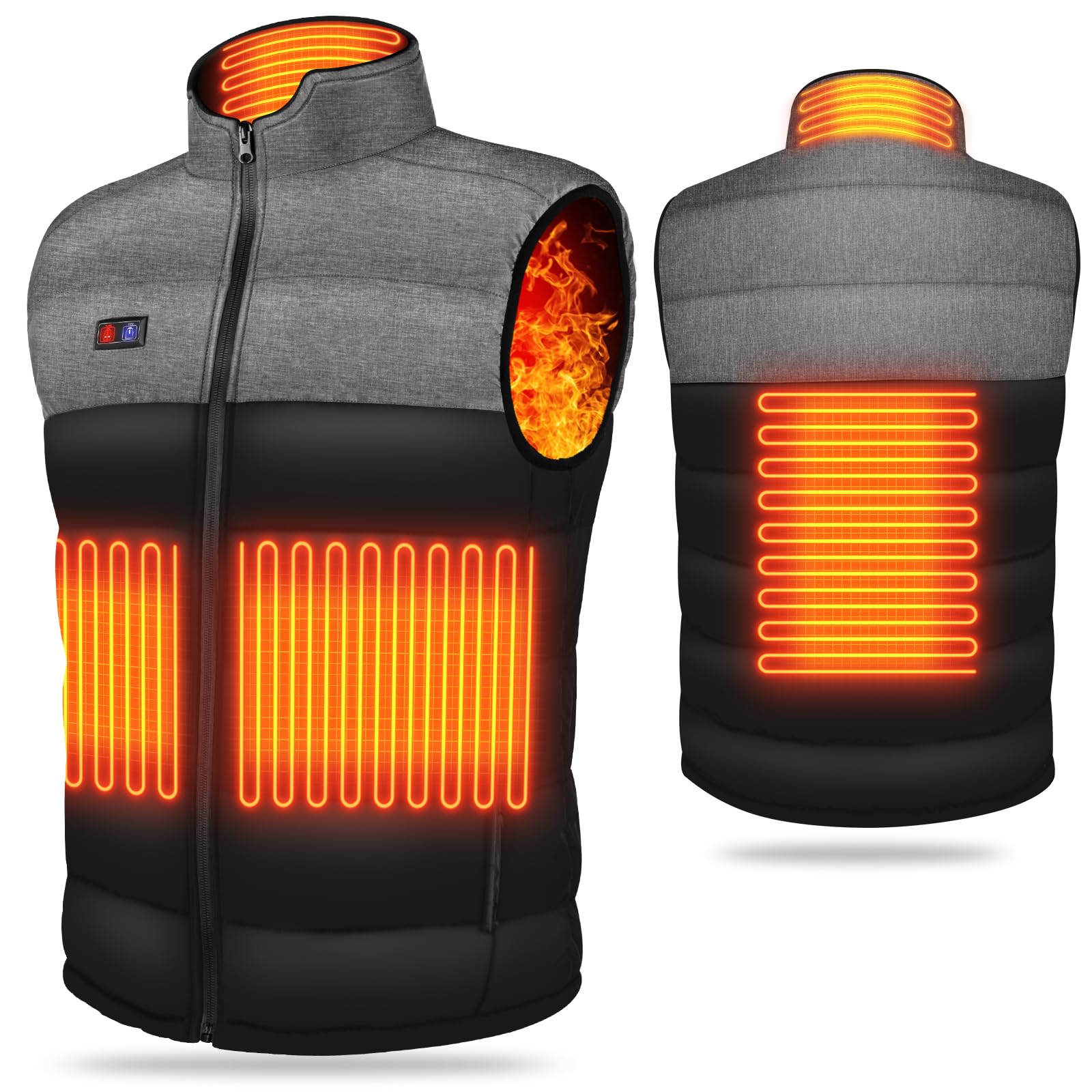 Tonfarb Gilet Riscaldato Uomo, Gilet Riscaldante Uomo con 4 Zone Riscaldamento, 3 Livelli Temperatura, Elettrico Giubbotto Riscaldato per Attività All'aperto, Pesca, Sci (Batteria Non Inclusa)
