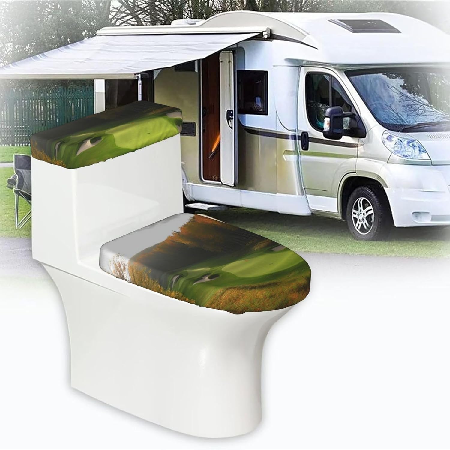 Golf Course Toilet Tank Cover And Toilet Lid Cover Set Stretch Bathroom Toilet Lid Seat Cover