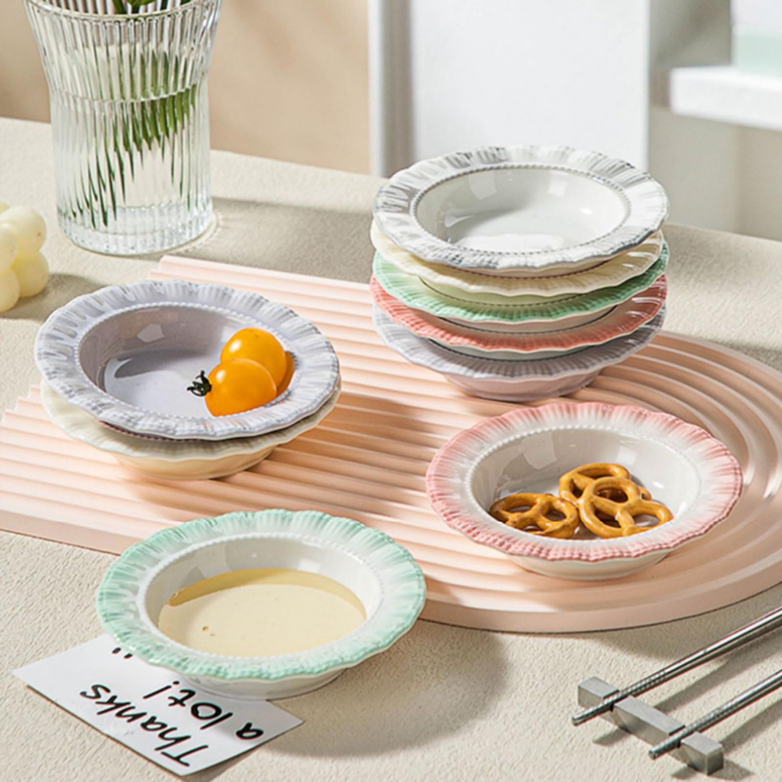 5-farbiges Keramik-Gewürzschalen-Set, 100 ml, stapelbare Dip-Schalen, Sojasaucen-Essig-Teller for Knödel, Hot Pot Dip-Schale
