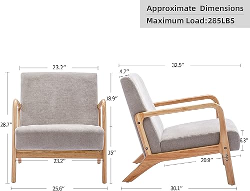 Miniatura 9 de DUHOME Sillas decorativas para dormitorio, muebles de sala de estar de lino, con marco de madera maciza, silla moderna de mediados de siglo (gris)