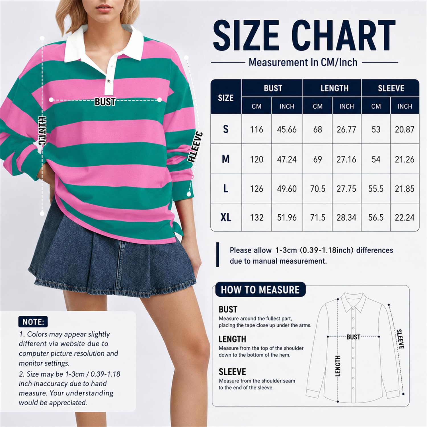 Damskie bluzy oversize kontrastowe paski z długim rękawem i kołnierzem | Damskie koszulki polo z długim rękawem, klapa z dekoltem w serek sweter top Y2k Streetwear na wiosnę i jesień
