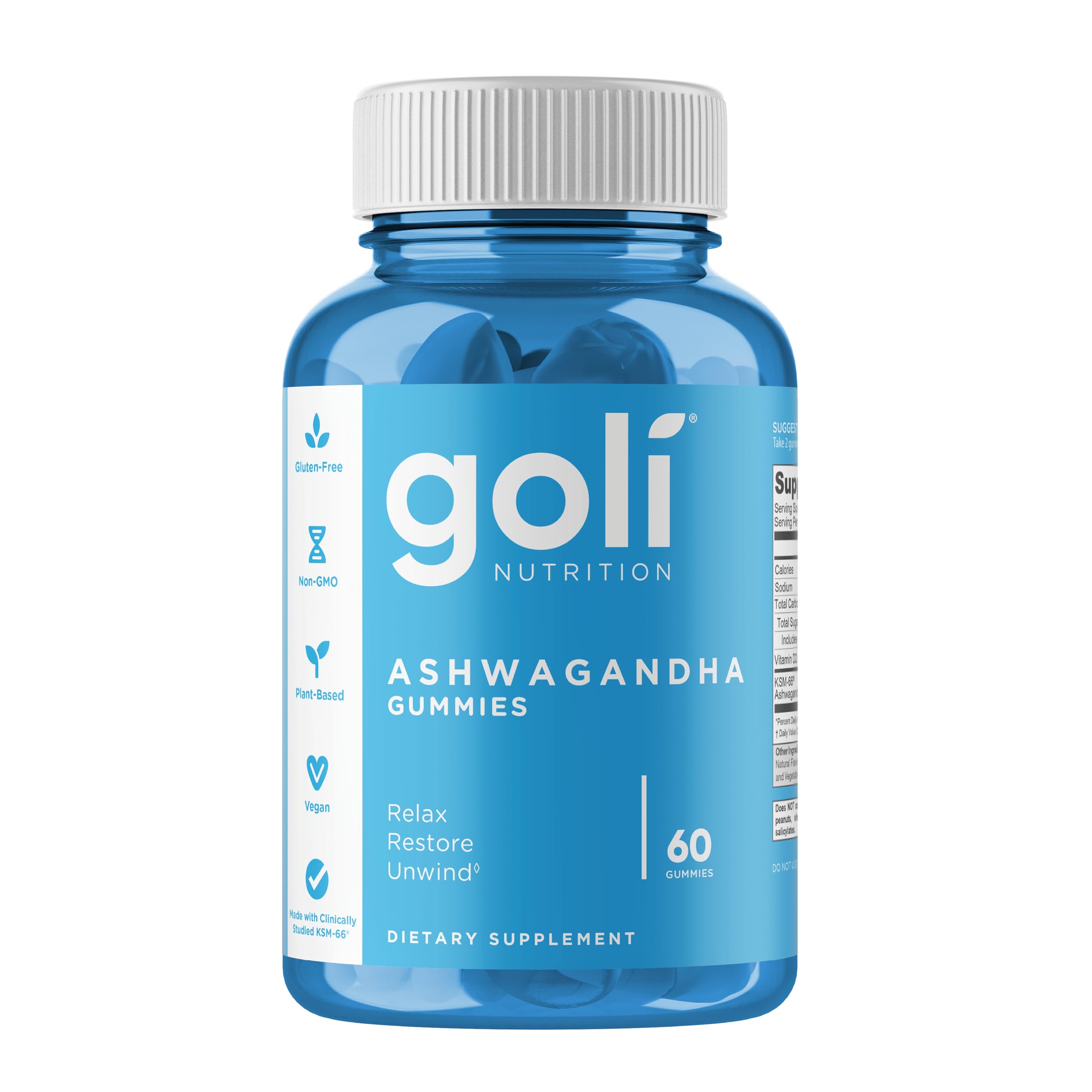Goli Nutrition, Ashwagandha Gummies avec Vitamine D, 60 Gommes végétaliennes, Sans Gélatine, Sans Gluten, Végétarien, Sans Soja, Sans OGM