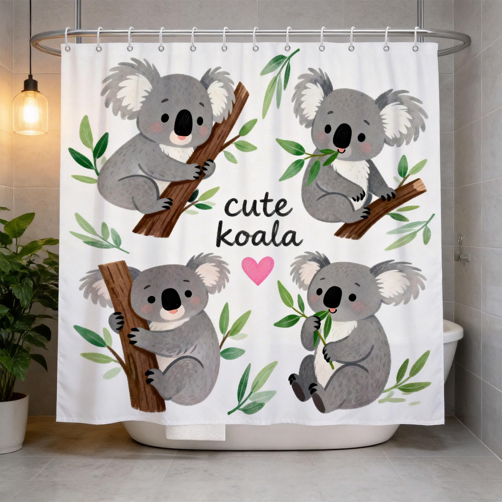 Hongduo 3D Koala Shower Curtain for Stalls Bathtubs Cartoon Bathroom Decor Shower Curtain Set Polyester Fabric Waterproof 180x180cm/71X71 Inch with Hooks