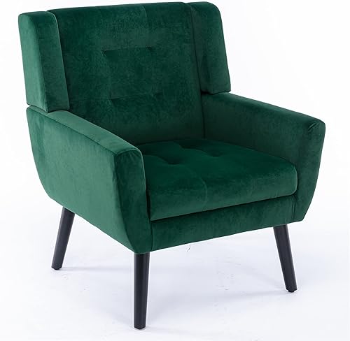 Miniatura 8 de Homsof Silla decorativa de terciopelo, sillón ergonómico moderno, para sala de estar, sofá individual con patas de madera negra, color rosa