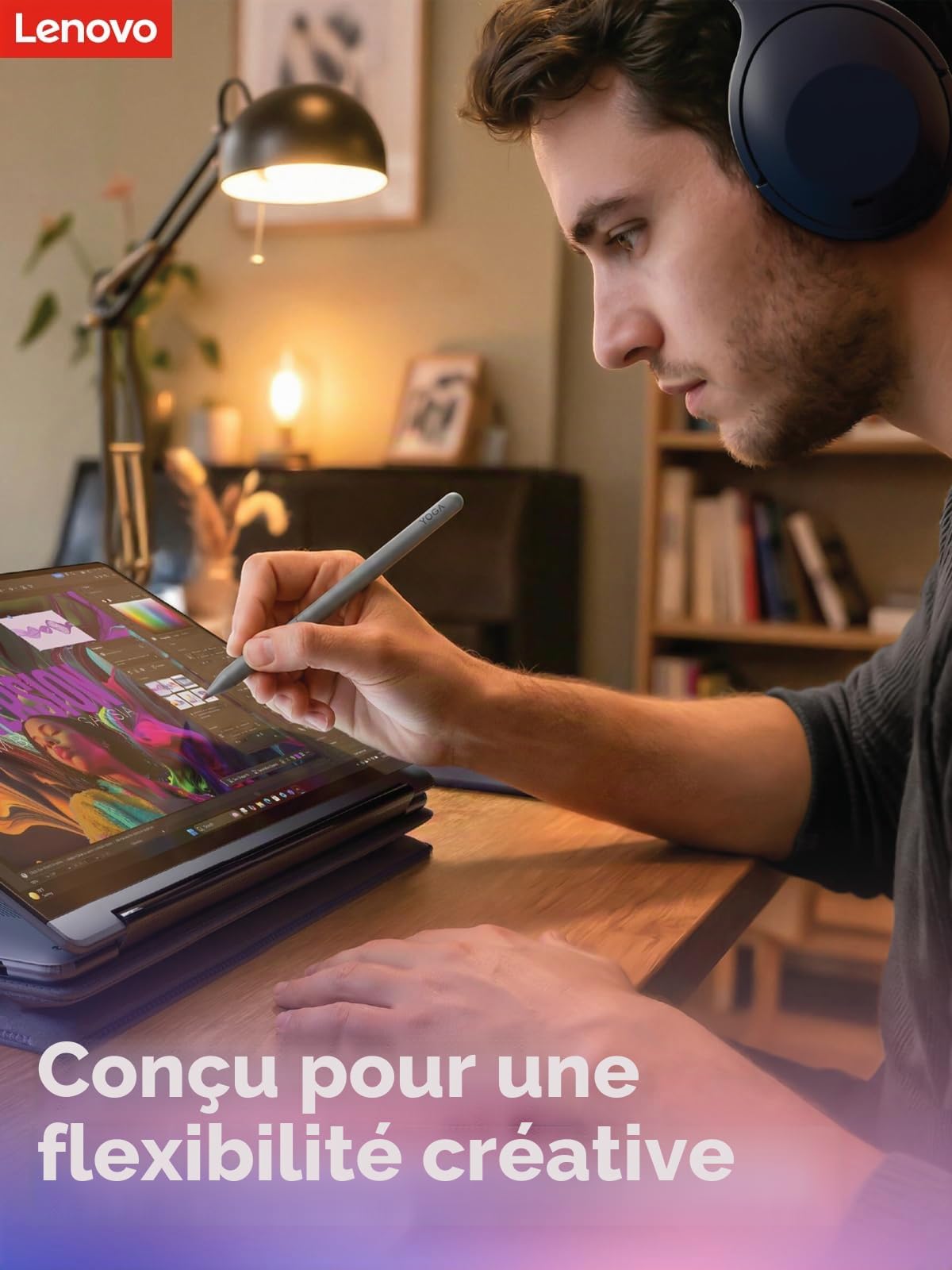 Lenovo Yoga Pen 2 avec étui magnétique, Stylet AES 3.0 avec 8192 Niveaux de Pression, Rechargeable par USB C, détection d'inclinaison, Support Multi-protocole pour Lenovo Yoga 2 en 1, Gris Luna