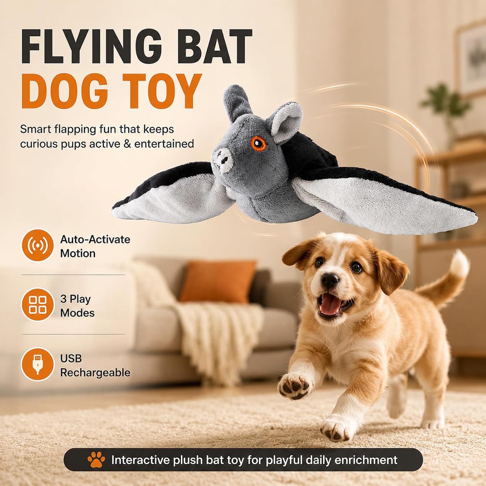 Juguete de murciélago Volador para Perros y Gatos, Juguete Interactivo con alas Que aletean, (3pcs)