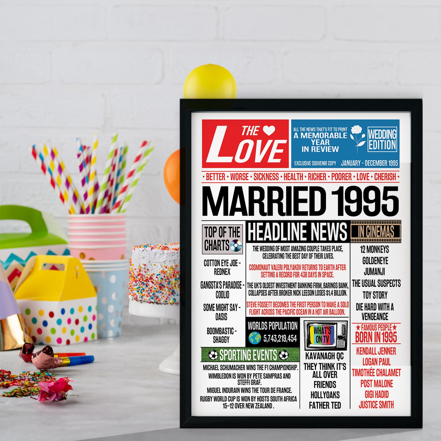 Stuff4 31st Anniversary Poster Framed, Married In 1995 Newspaper - Image 4