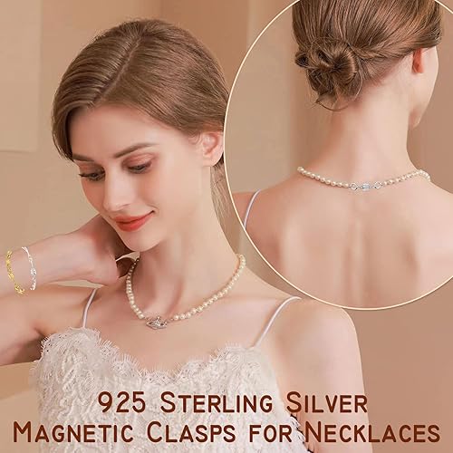 Miniatura 6 de Ofiuny Collar magnético de plata de ley 925 con doble anillo de resorte, convertidor de cierre magnético, extensor de collar para joyería de pulsera