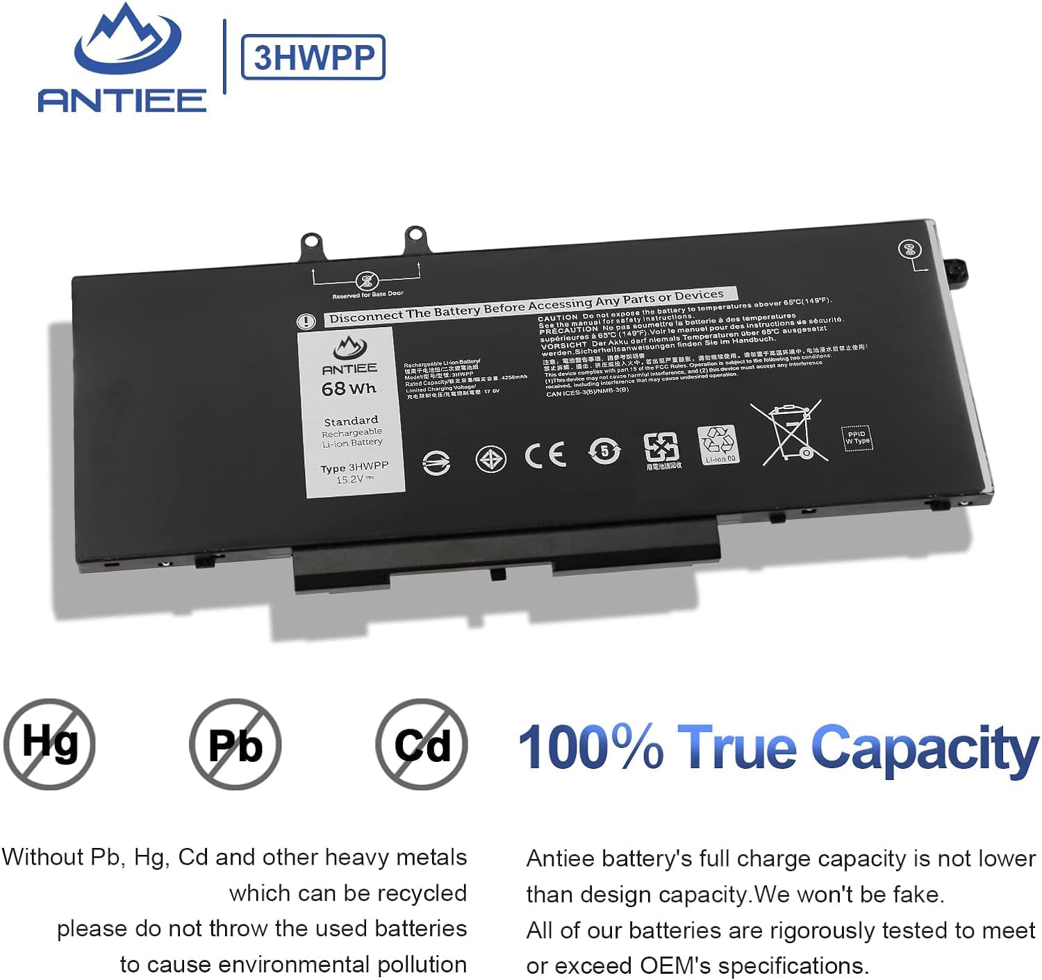 Batterie Remplacement Pour Dell Latitude 5410 5510 Etc. - 68 Wh, 15,2 V, Noir, Compatible 03HWPP