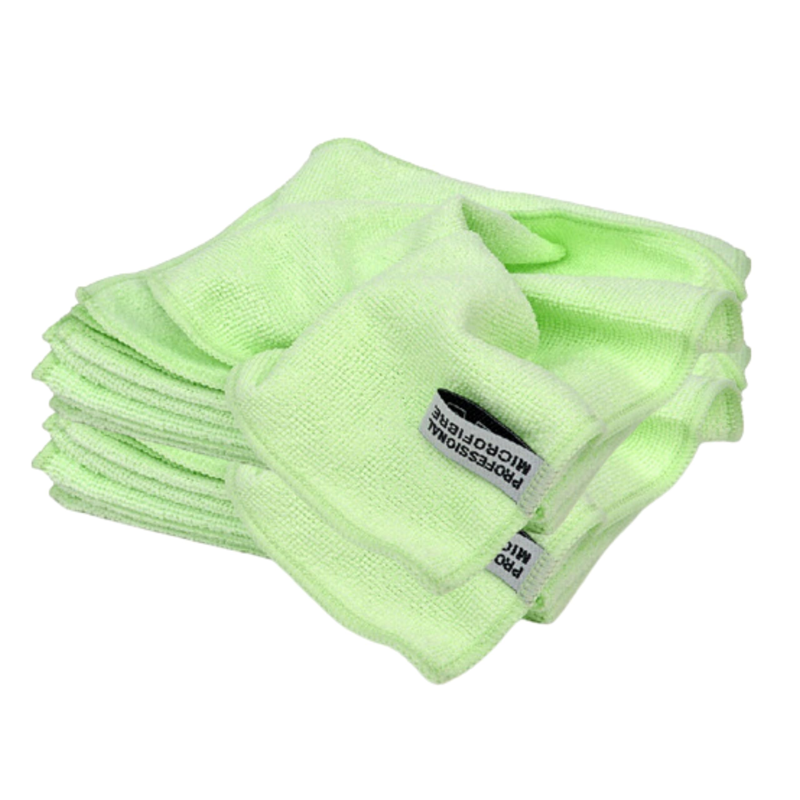 Green 220GSM Microfibre Valeting Cloths 40x40cm – Pack of 10 Lint-Free Automotive Detailing Cloths for Interior, Glass & Trim