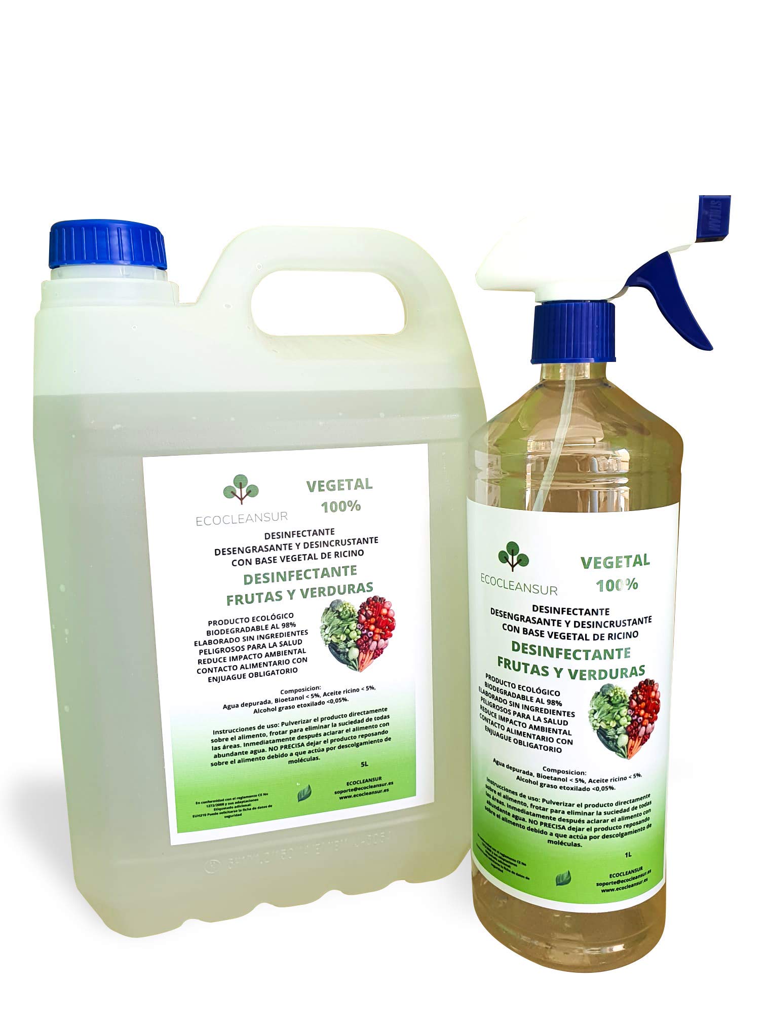 5 LITROSDesinfectante para Frutas y Verduras Producto 100% Vegetal a Base de bioetanol y ricino. Sin lejía, no toxico. 5+1L Botella ATOMIZADOR