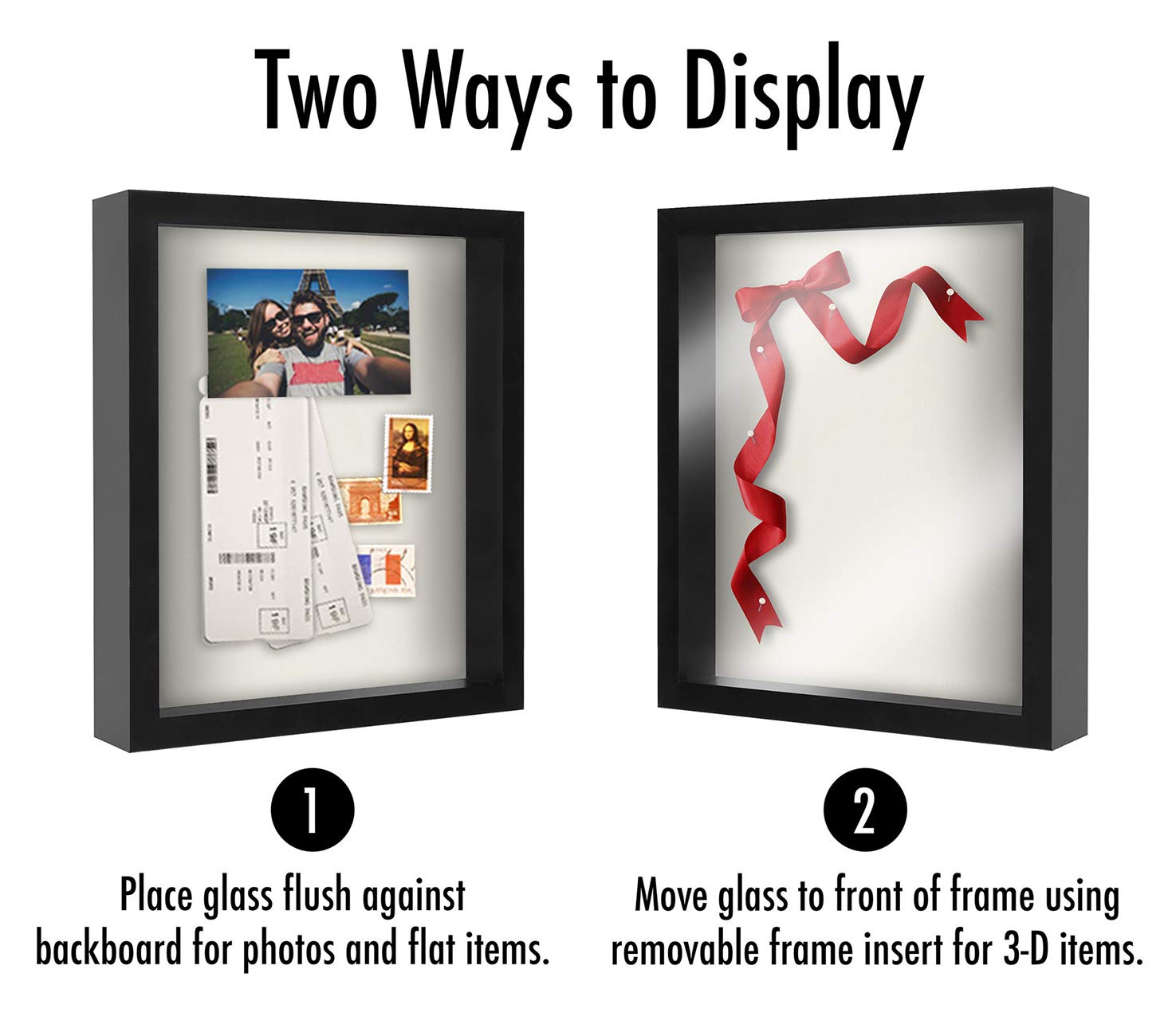 Americanflat 11x14 Shadow Box Frame in Black with Soft Linen Back - Composite Wood with Polished Glass for Wall and Tabletop