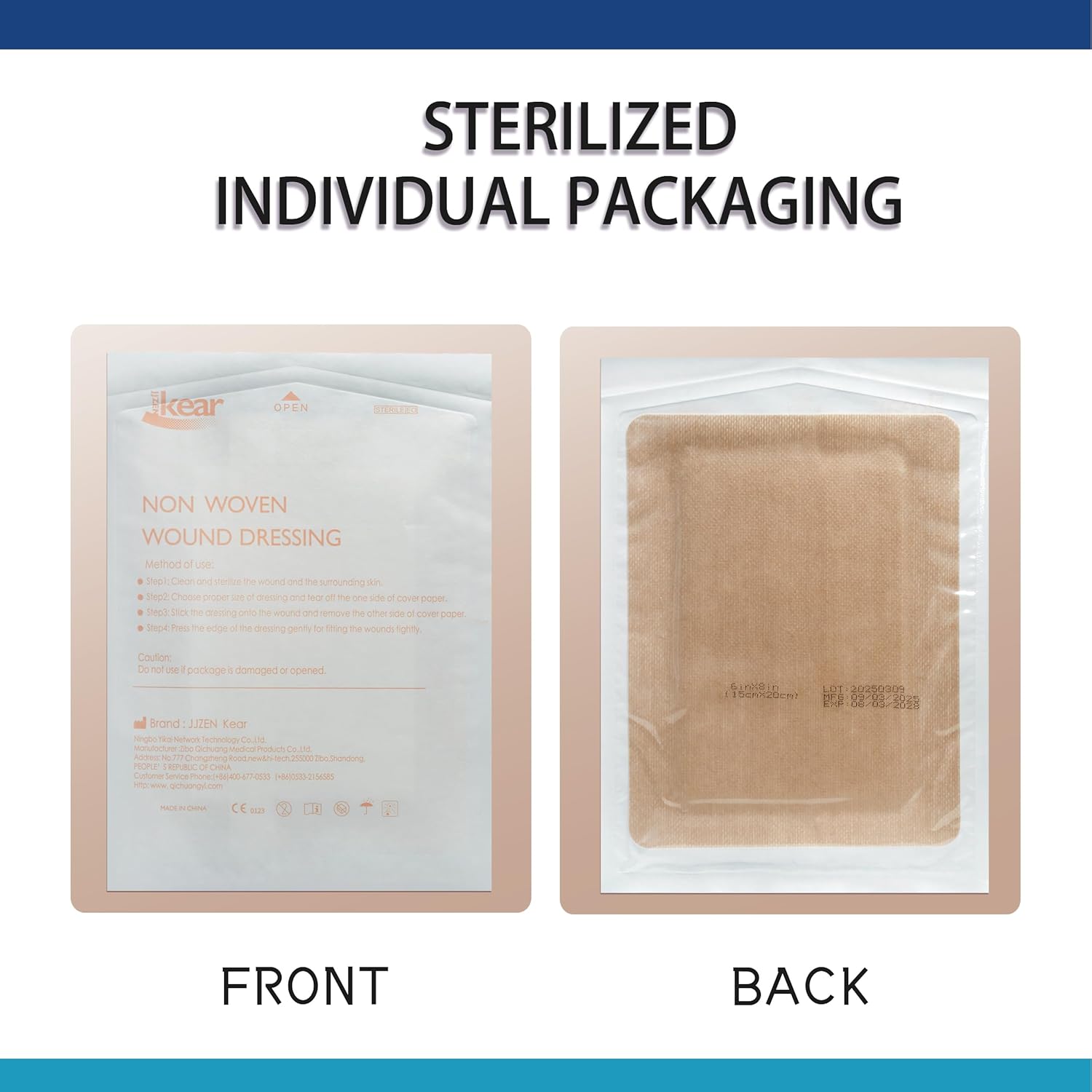 6"X8" 20 PCS Extra Large Sterile Nude Island Dressing Bandage for Wound - Self-Adhesive Boarded Gauze Pads - Latex Free - Medical Grade(Nude, 6"X8"-20PCS) - Image 3