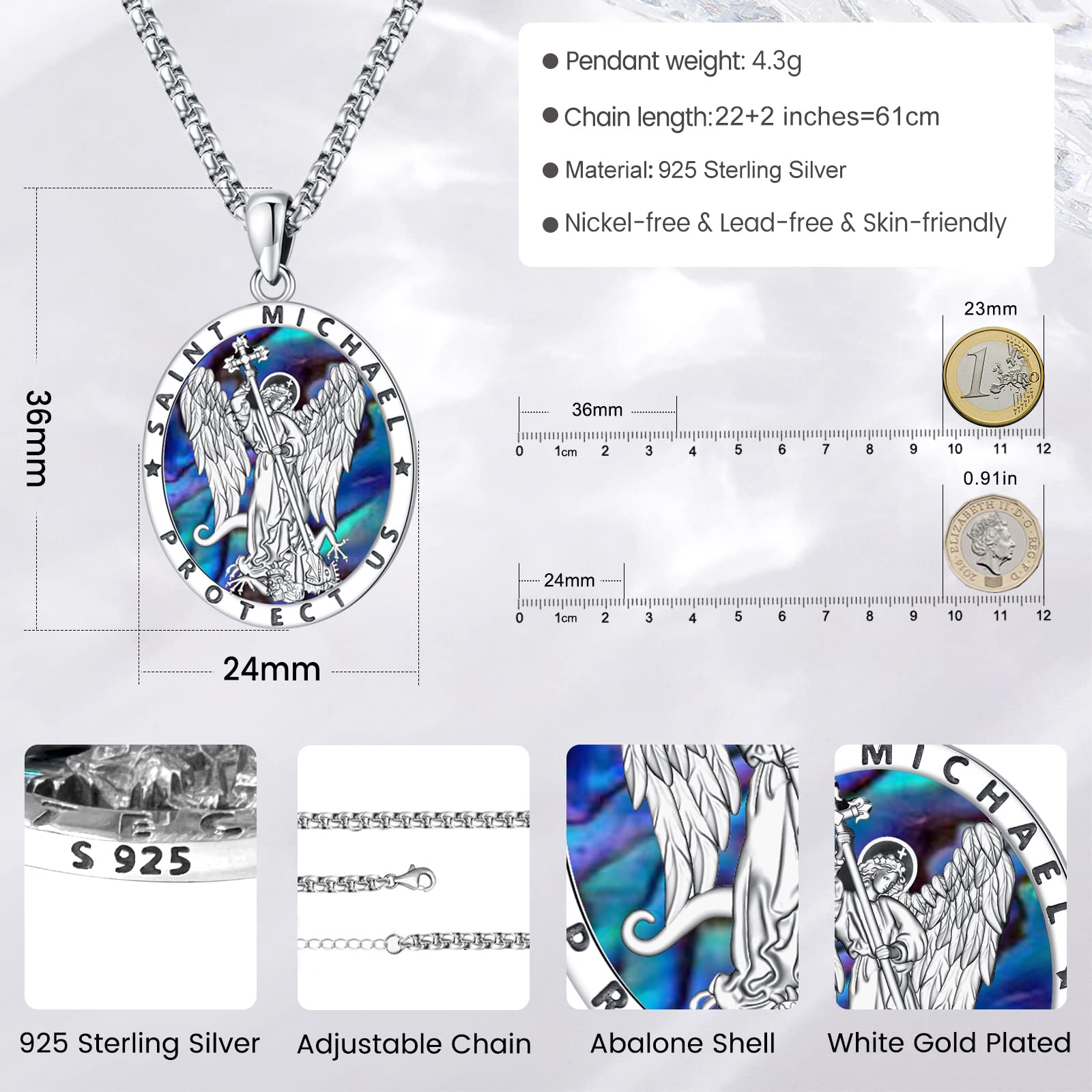 Eusense Collana San Cristoforo/San Michele/Crocifisso/San Benedetto/Vergine Maria in argento 925 con ciondolo patrono religioso gioielli cattolici protezione amuleto per uomini e donne