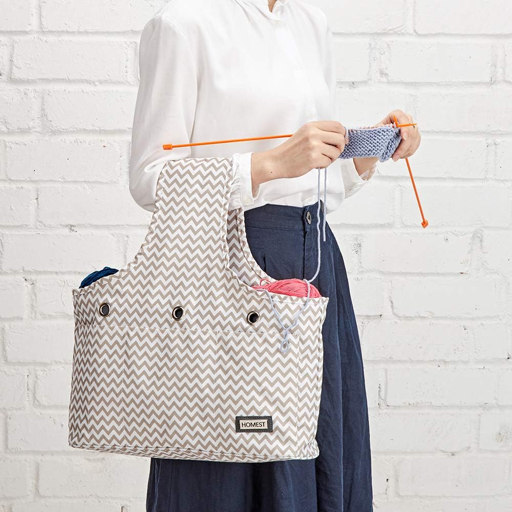 HOMEST Knitting Tote Bag, Travel Wrist Bag for Knitting Needles (up to 14 inches), Yarn and Crochet Supplies, Ripple (Patent Pending)