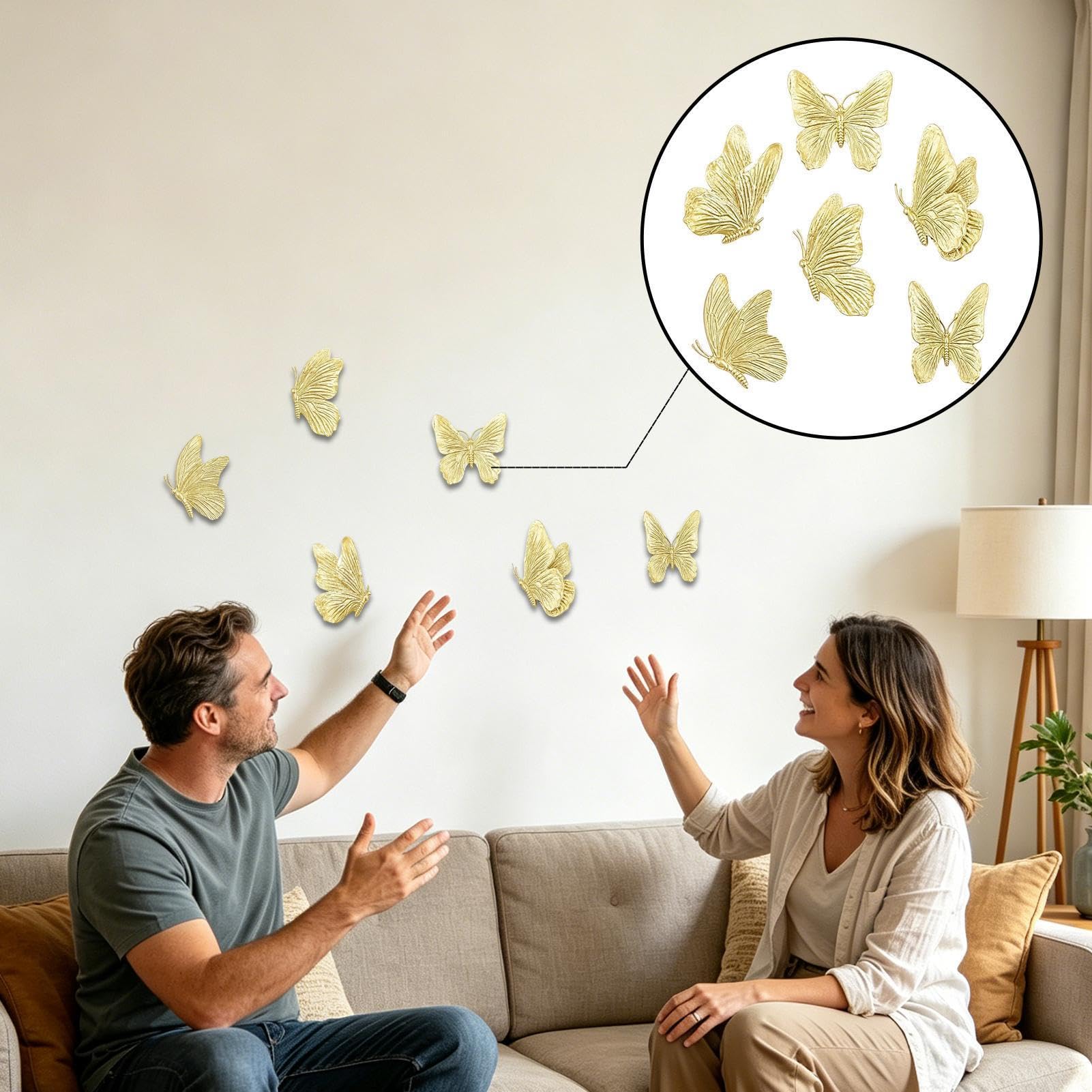 Generisch Decorazione da parete a forma di farfalla, 6 pezzi, in resina