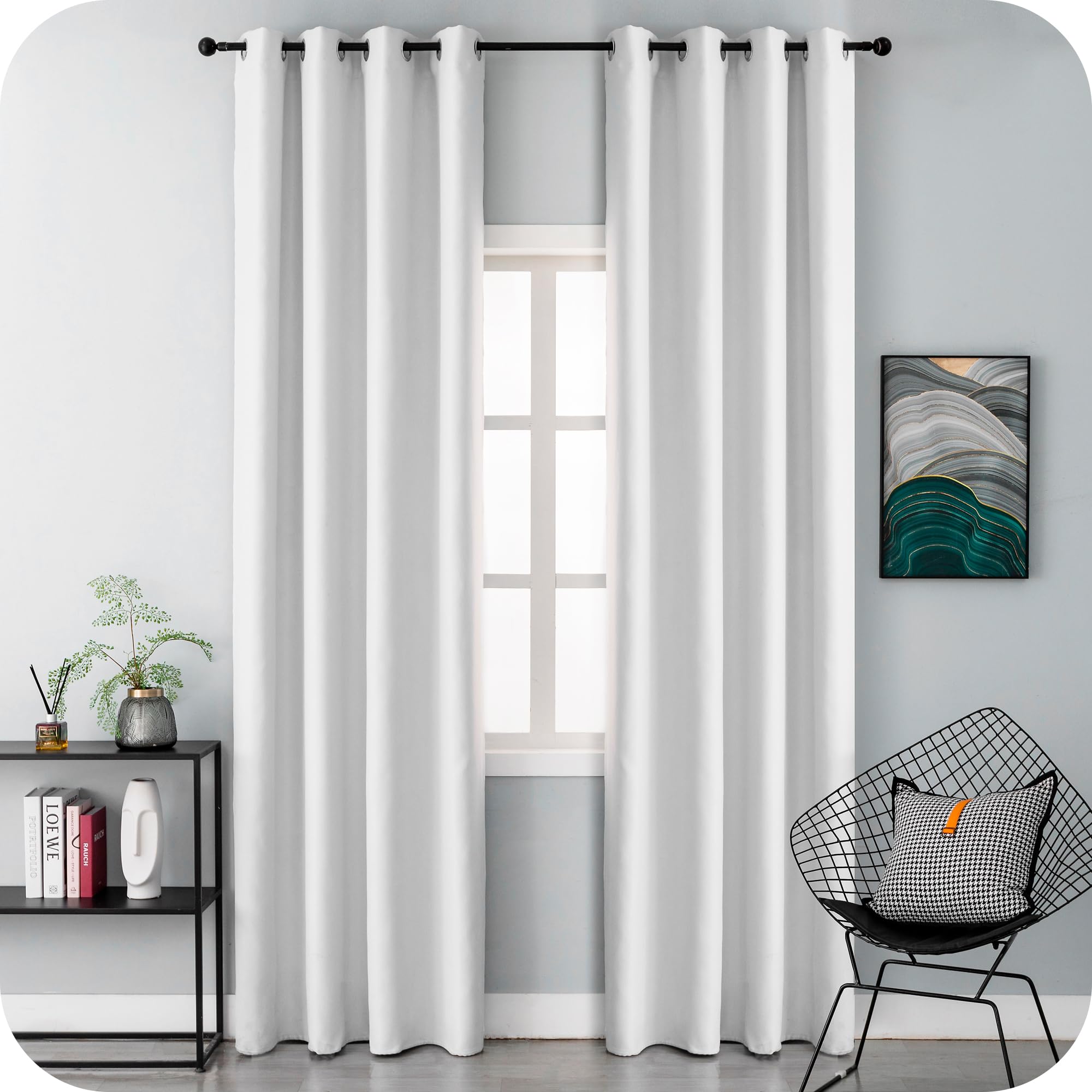GIRASOLE HOME Paire de Rideaux Blancs Occultants Thermiques Doux, Couleur Unie, Rideau Isolant pour Salon, Chambre et Intérieur, 2 Panneaux avec Oeillets 140 x 238 cm
