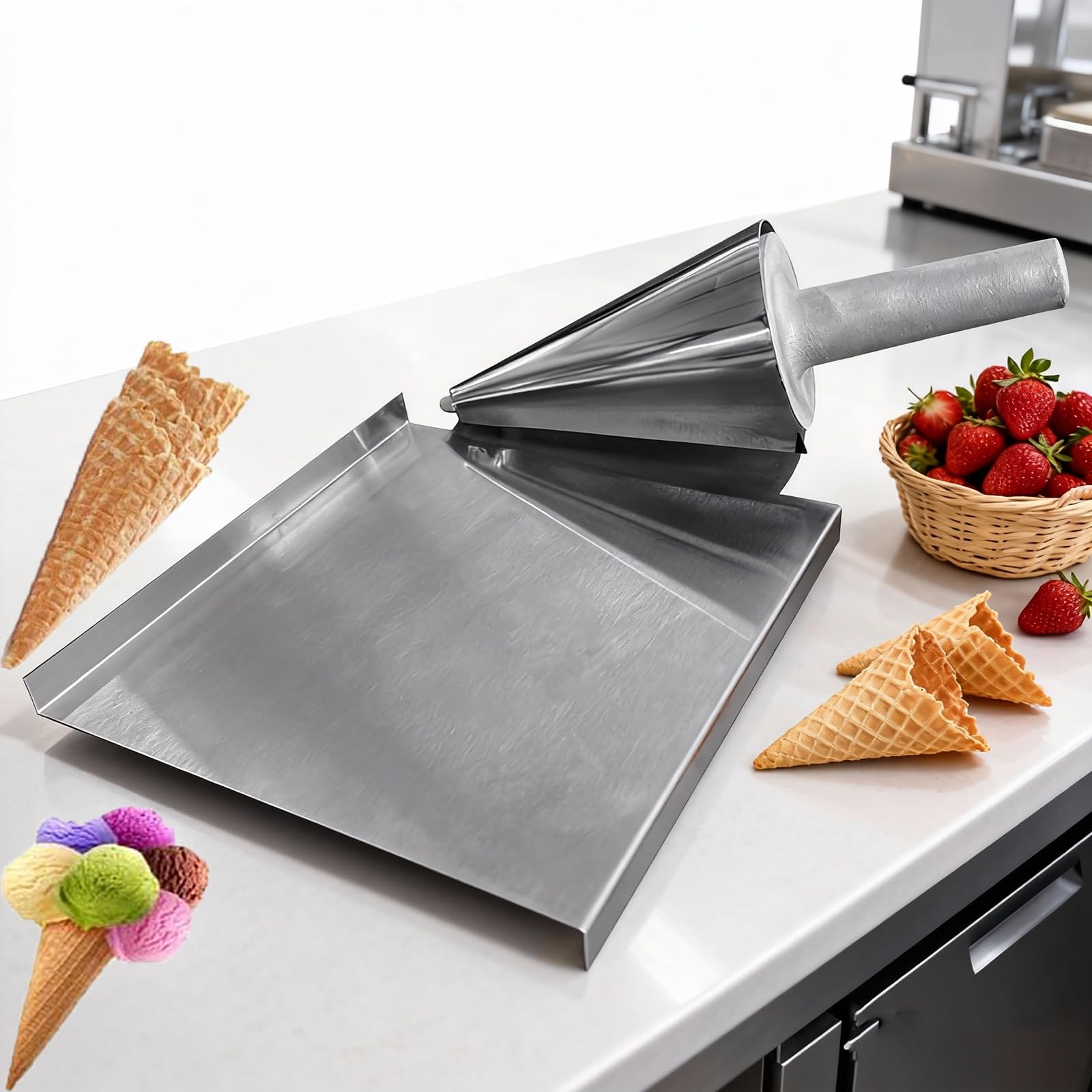 Rodillo de cono de gofre, herramienta moldeadora antiadherente, molde de acero inoxidable con mango cómodo para una formación rápida y cómoda en restaurantes