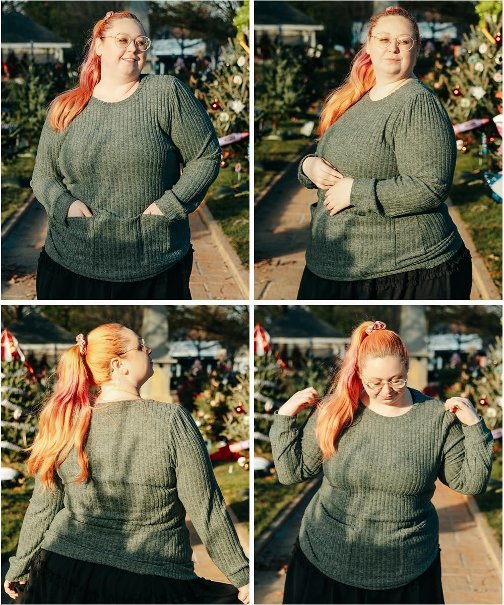 RITERA Plus Size Tops For Women Lightweight Sweater Round Neck Long Sleeve Shirts Tunic Fall Blouse - Image 2