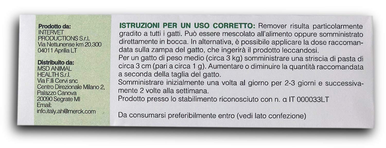 Remover Gatto - Mangime Complementare Per Gatti All'Aroma Di Pesce Per Rimuovere I Boli Di Pelo. Mangime Complementare Gatto Con Vitamina E. 1 Tubetto da 50 grammi