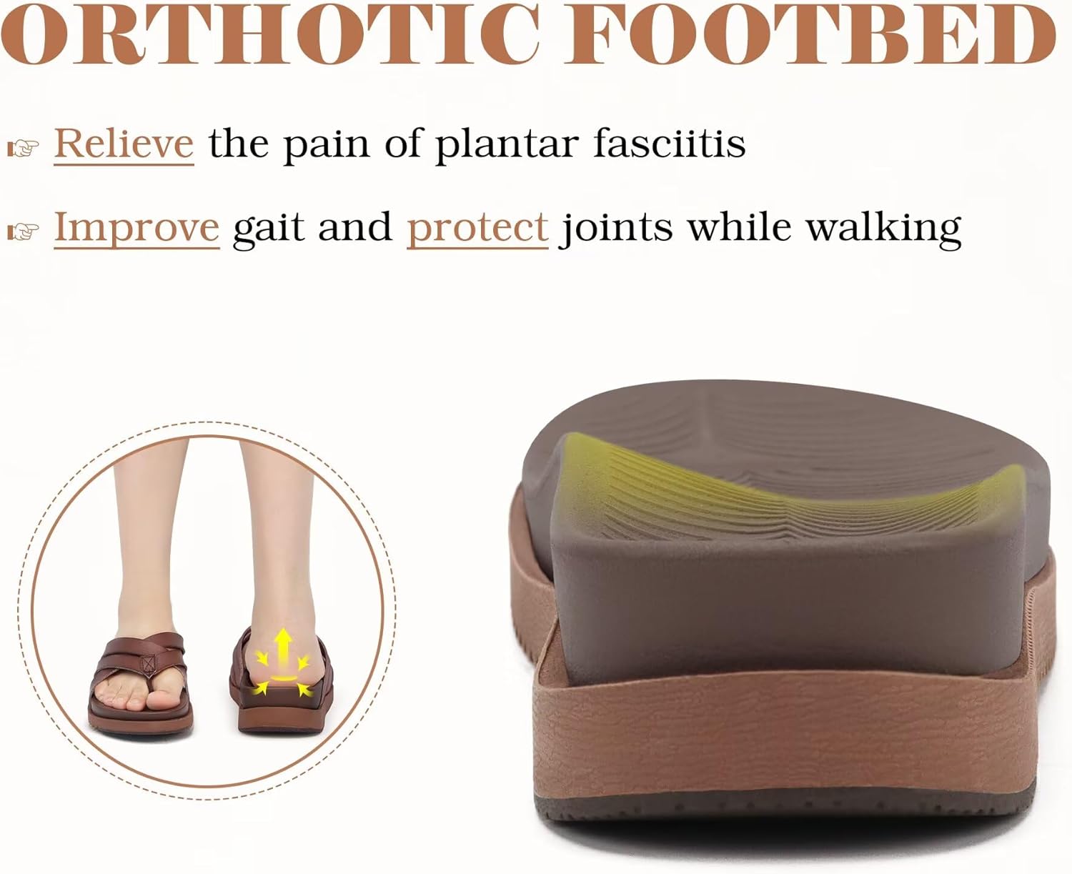 KuaiLu Womens Dressy Orthotic Flip Flops Ladies Yoga Memory Foam Summer Pool Beach Slip on Plantar Fasciitis Arch Support Brown 7.5 - Image 5