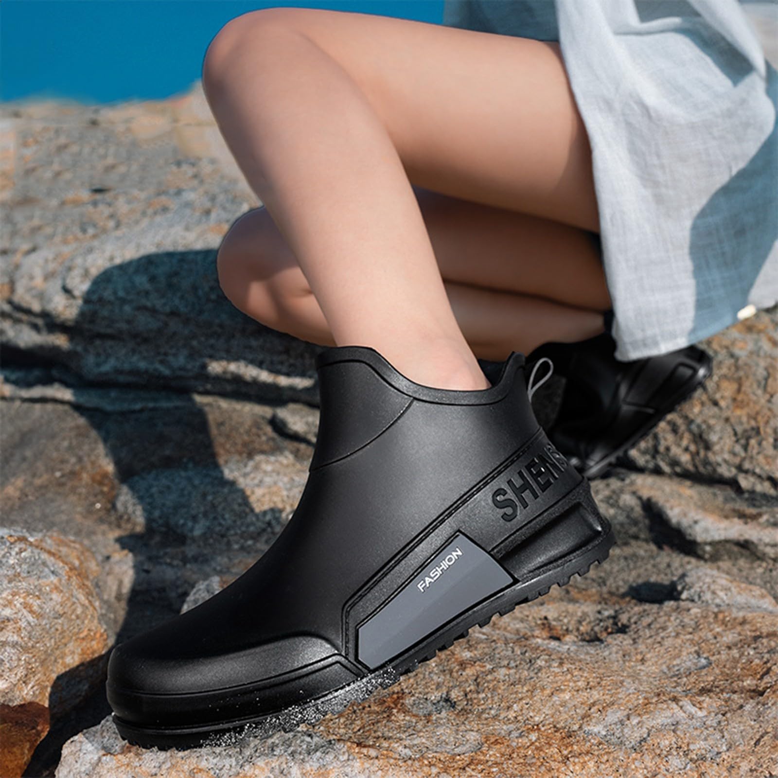 riou Botas De Agua Mujer Cortas Moda Flexible Antideslizante Zapatos Jardin Botines Goma Impermeables
