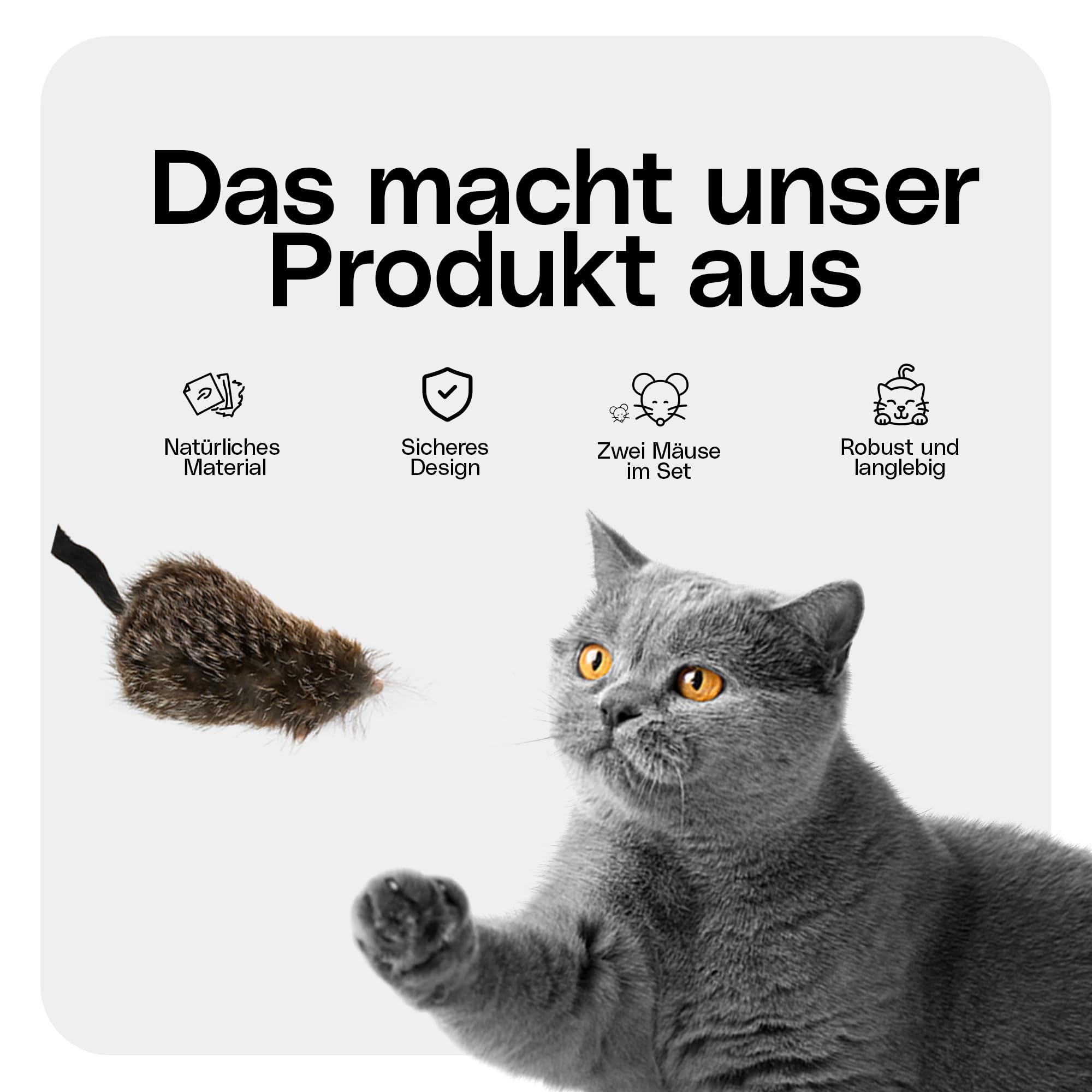 Juguete para gatos de auténtica piel de conejo – Juego de 2 – perfecto para vivir el instinto de caza y diversión – sin ojos de plástico