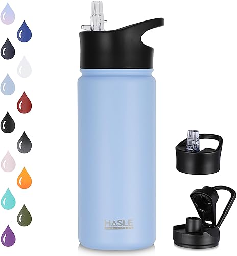Miniatura 40 de HASLE OUTFITTERS Botella de agua aislada de 16 onzas de acero inoxidable de doble pared al vacío, a prueba de fugas, boca ancha con tapa de popote