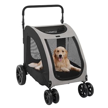 Dog Stroller, 4 Wheels Travel Stroller Folding Pet Wagon, Dog Stroller Cart for Extra Large Dog Cat Up to 100LBS, w/Adjustable Handle, Big Dog Jogger Stroller Black & Gray