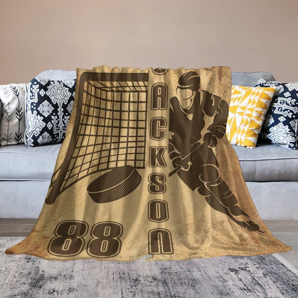 Miniatura 6 de Mantas personalizadas de hockey sobre hielo con número de nombre, regalo para fanáticos de Hoceky para adultos y niños, manta deportiva de franela