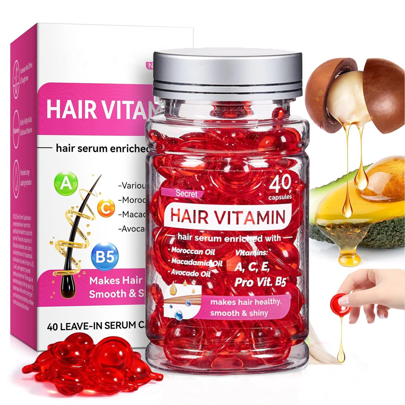 Capsules for hair care 40 Pcs Hair Vitamin Serum Capsule Hair Vitamins Hair Serum, Enriched with Moroccan Oil, Macadamia Oil