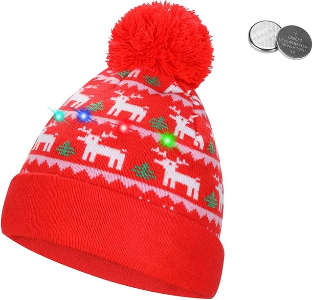 QKURT Stylish Unisex LED Light Up Beanie Hat Knit Cap, Colorful Xmas Christmas Beanie Cap for Ugly Christmas Sweater Party Holiday Party Favor Supplies Indoor and Outdoor Winter Snow Hat