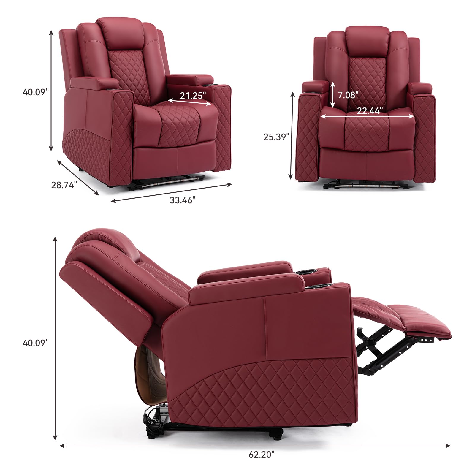 COMHOMA Fauteuil de relaxation avec fonction allongée, fauteuil de relaxation, avec LED, réglable électrique, jusqu'à 150 kg, avec fonction massage, salon, chambre à coucher, home cinéma, rouge