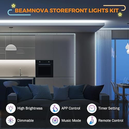 Miniatura 6 de BEAMNOVA Kit de luces comerciales blancas de 100 pies, aplicación Bluetooth o control remoto, transformador de fuente de alimentación DC 12V 400W,