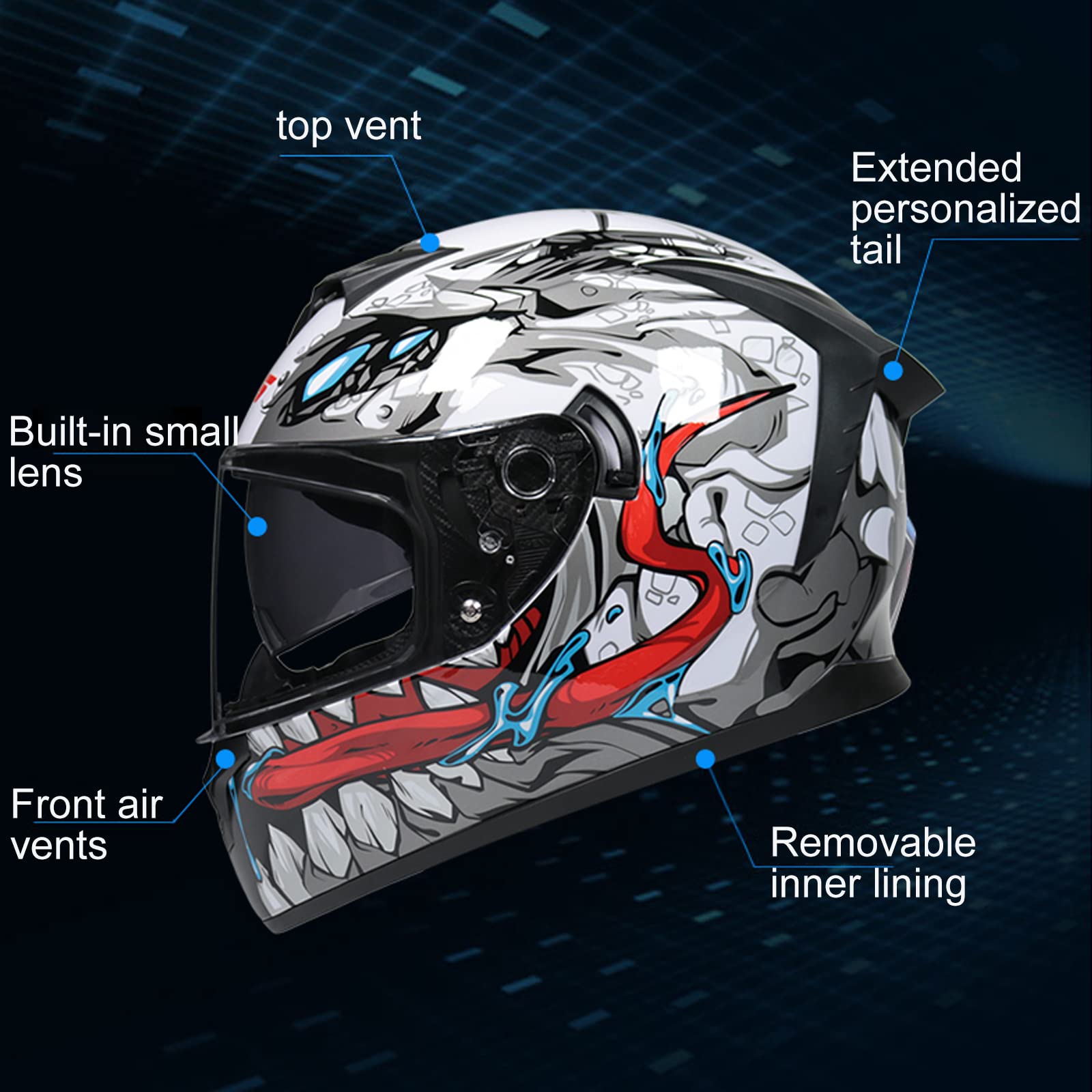 Letetexi Motorradhelm Klapphelm Herren Integralhelm Produktbild-Vorschau 8