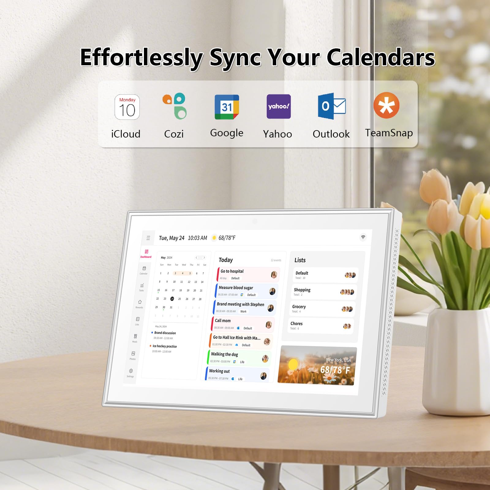 Moonka 25,7 cm (10,1 Zoll) Wandplaner, digitaler Kalender und Aufgabendiagramm, intelligentes interaktives Full-HD-Touchscreen-Display für Familienpläne, To-Do-Liste, Mahlzeitenplaner, ideal für die