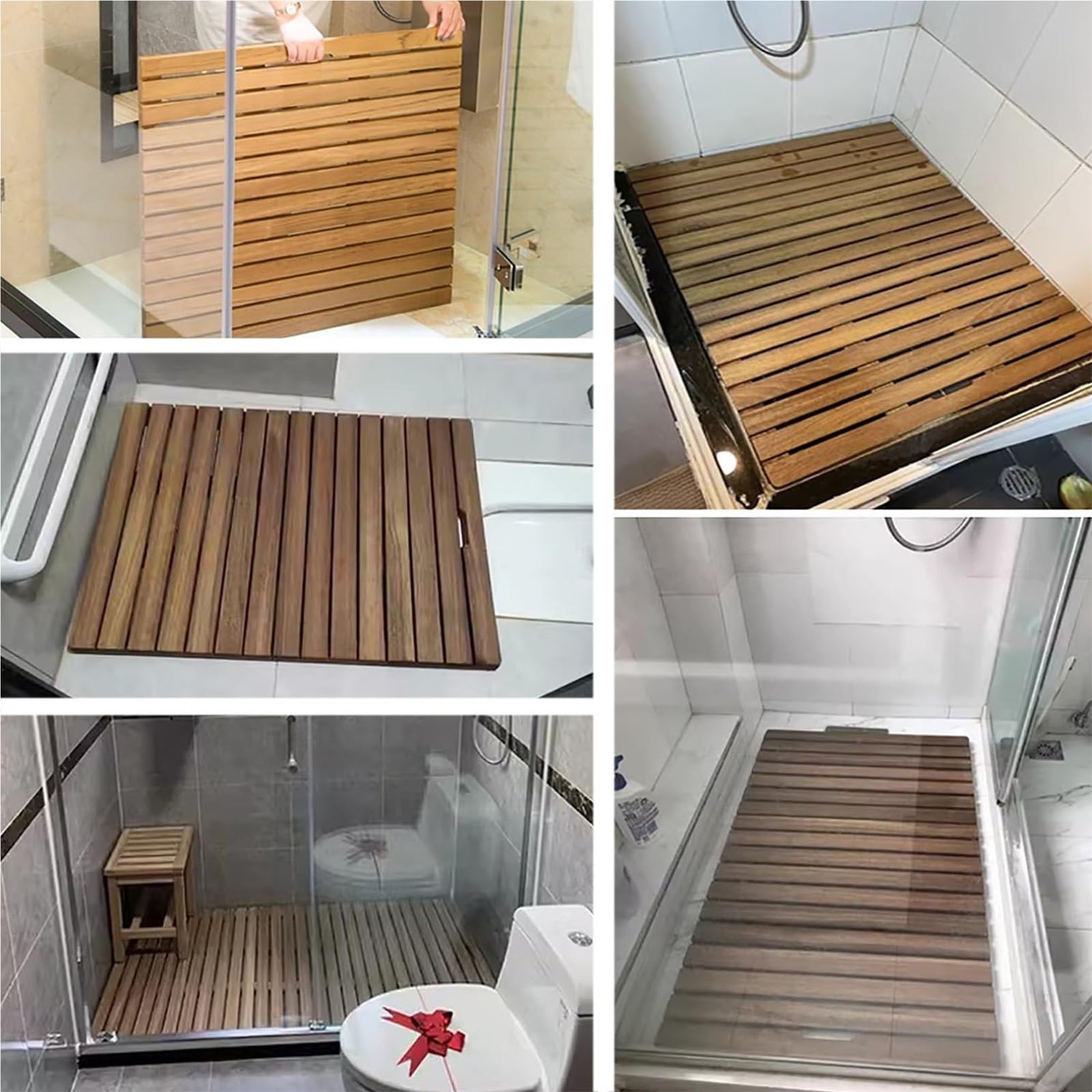 Alfombrilla de ducha de madera resistente al agua, 80 x 40 cm, alfombra de baño de madera maciza, fácil de limpiar y mantener, accesorio de baño duradero, almohadilla antideslizante para ducha R