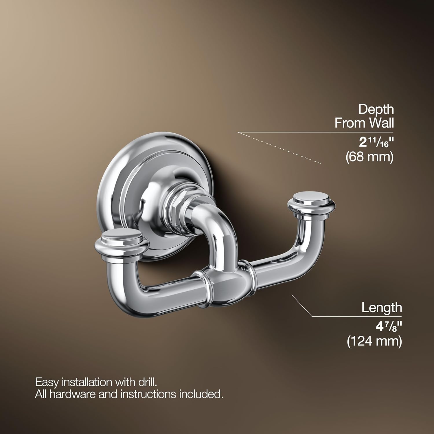 Kohler 72572-CP Artifacts® Double Robe Hook, Polished Chrome