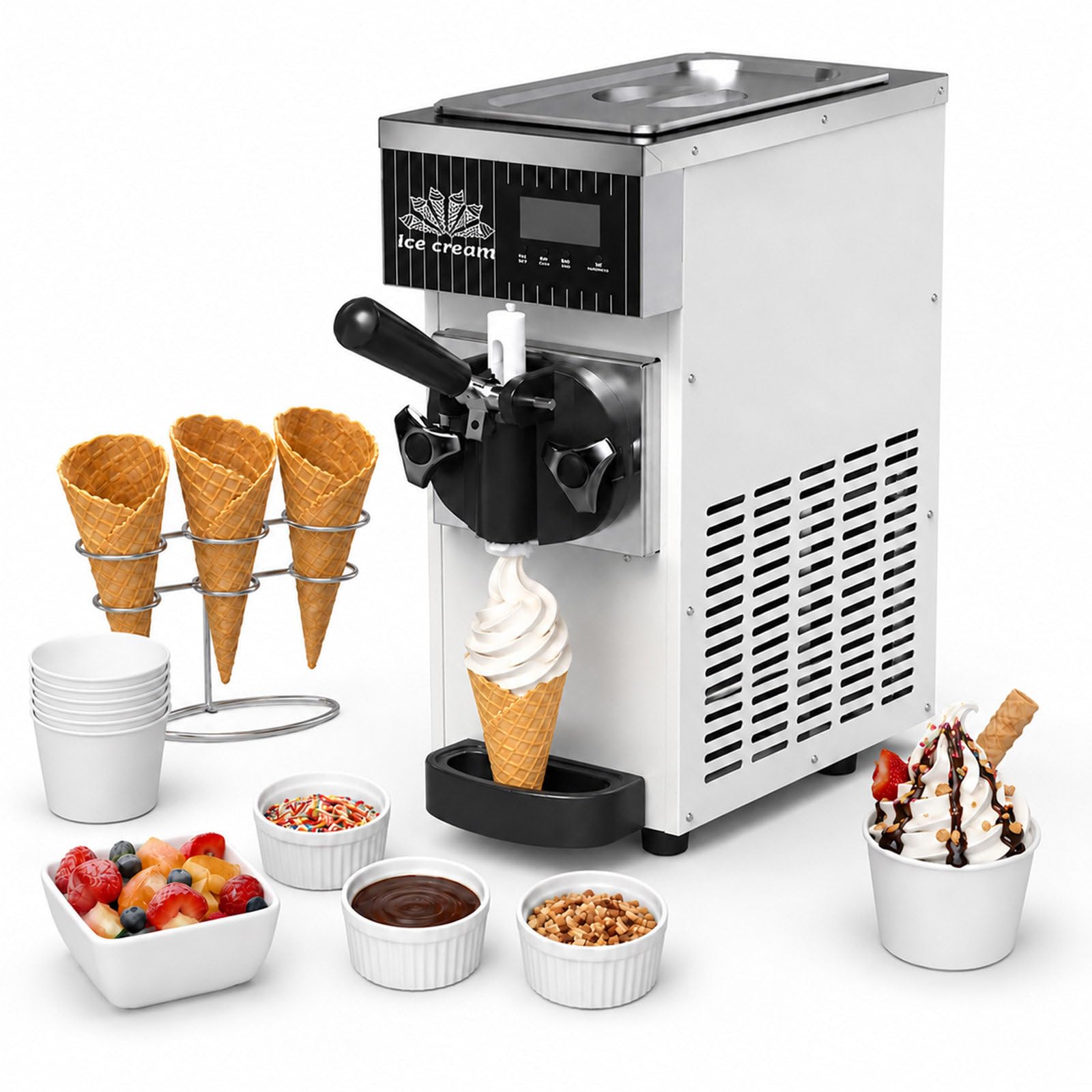 agreilduite Single Flavor Soft Serve Ice Cream Machine - Commercial Grade Countertop Maker - 450W with LED Control Panel and One-Click Auto Clean,with Auto Clean LED Control 4-5L/H White