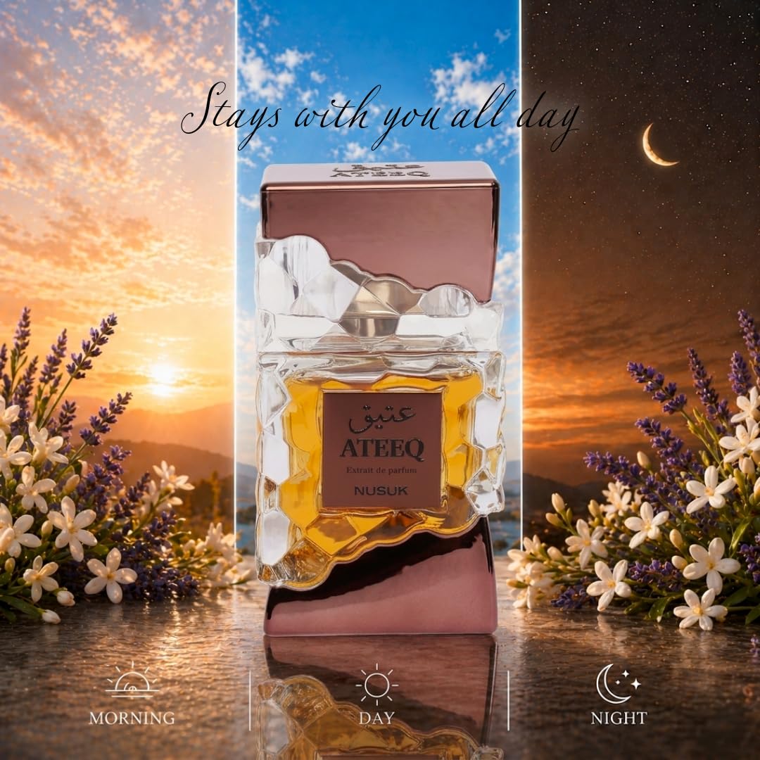 Perfume Nusuk Ateeq para hombre - 100 ml | Extracto de perfume de larga duración | Notas cítricas, especiadas y amaderadas | Perfume masculino de lujo audaz