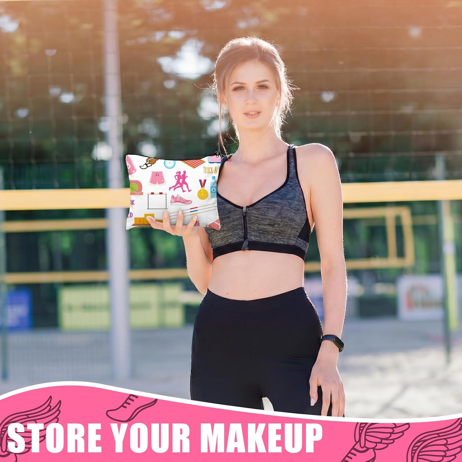 Tallew 9 Pcs Track and Field Makeup Bag Gift Sport Athlete Cosmetic Bag Toiletry Zipper Pouch Running Essentials Accessories for Women Runner Cross Country Marathon Souvenir Track and Field Lover Gift image 4