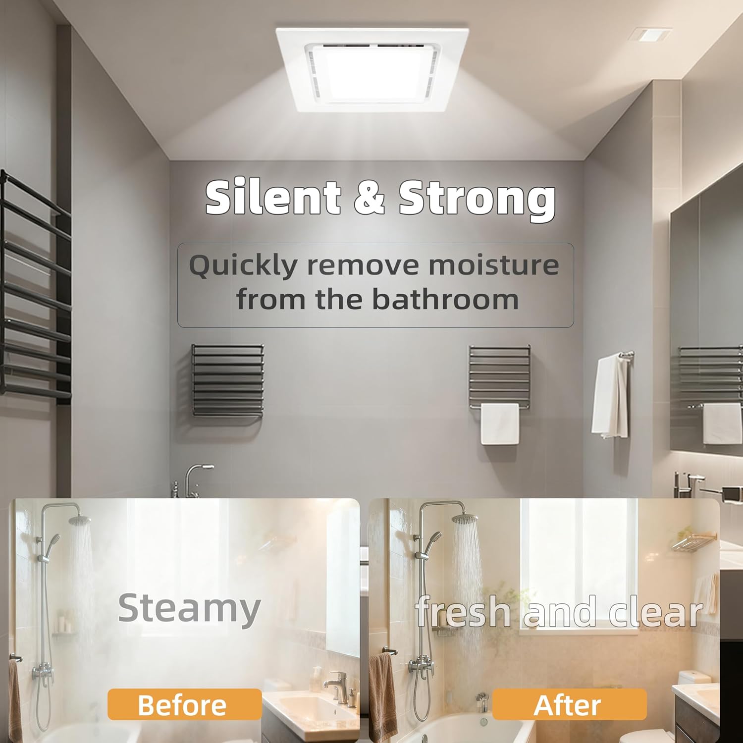 Quiet Bathroom Exhaust Fan with Led Lights, 110 CFM Whisper 1.0 sone, 8"x8" Opening, .9.4" Housing Ceiling Vent, Extractor for Ventilation, Garage, Basement,