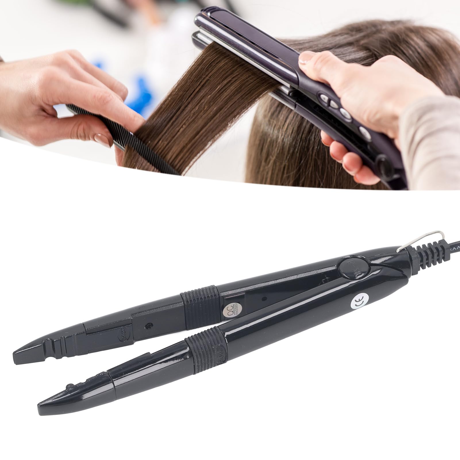 Strumento per Extension Capelli Riscaldanti, Bacchetta con Connettore per Ferro Stiro a Fusione a Temperatura Regolabile con Cavo Girevole, Uso Versatile per (Spina europea