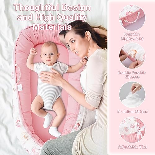 Miniatura 5 de Tumbona para bebé, tumbona infantil para recién nacido de 0 a 24 meses, funda para tumbona de bebé transpirable y suave, tumbona infantil portátil