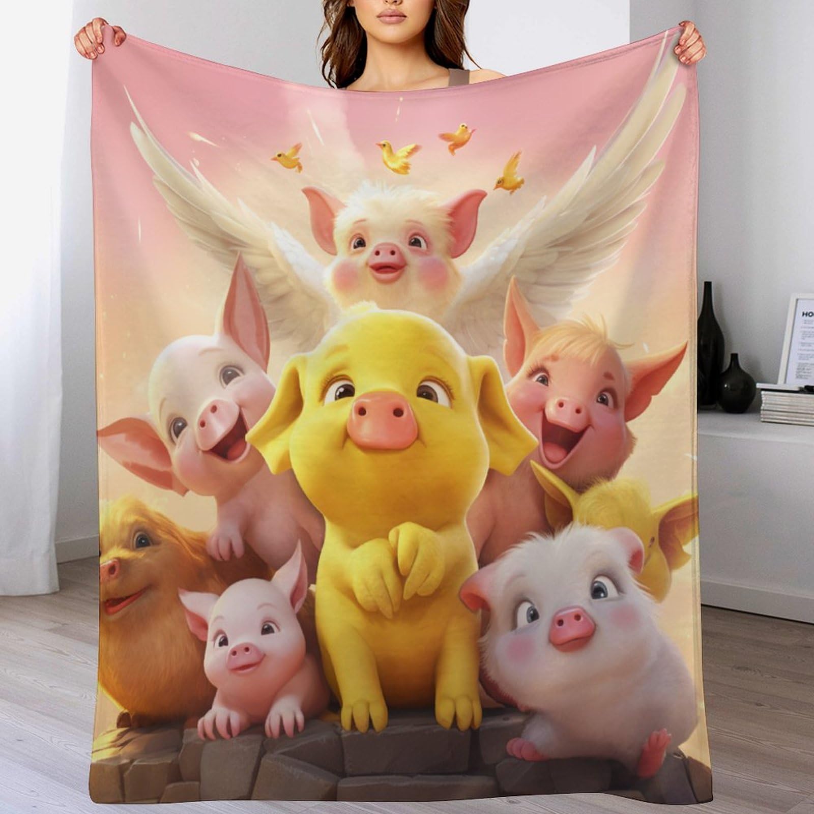 Plaid cochon mignon couverture polaire chaude et légère pour lit
