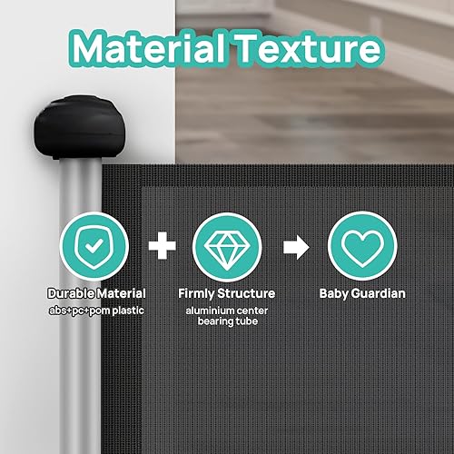 Miniatura 6 de Puerta retráctil para bebé, puerta de malla mejorada con bloqueo unidireccional de 34 pulgadas, se extiende hasta 71 pulgadas extra anchas para