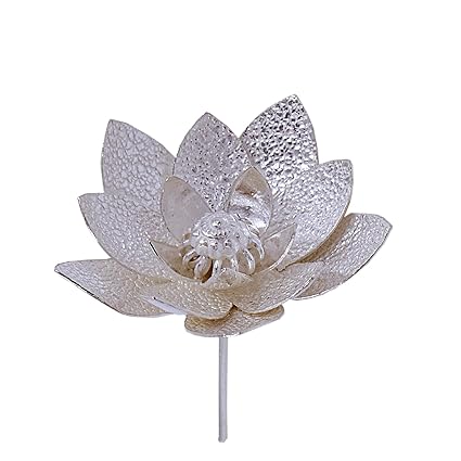 OM CHIRAG CREATION Pure Silver Lotus Flowers for Puja, Temple at Home, Workplace and Gifting - 90%-92.5% Pure Silver