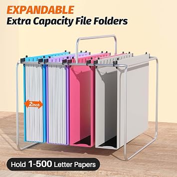 Extra Capacity Plastic Hanging File Folder, 12 Pack Reinforced Hang Folders Letter Size, Heavy Duty 2 Inch Expansion Filing Cabinet Folders for Bulk Files, Medical Charts, Assorted Colors