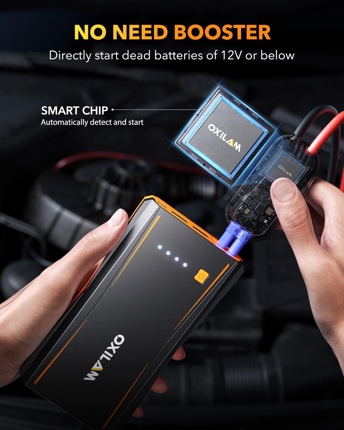 OXILAM Jump Starter, 4000A Peak Car Battery Jumper Starter Portable, Up to 10L Gas and 8L Diesel Engines, 12V Jumper Cables with Battery Pack, Power Bank, 600 LM LED Flashlight, Orange